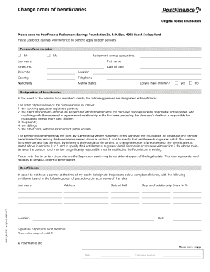 Change Order of Beneficiaries Form