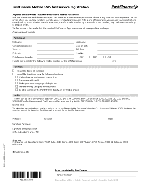 PostFinance Mobile SMS Fast Service Registration