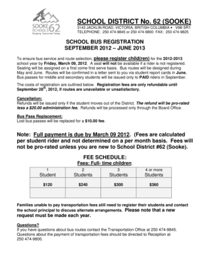 School Bus Registration Form