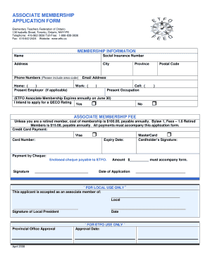 Elementary Teachers Federation of Ontario Associate Membership Application