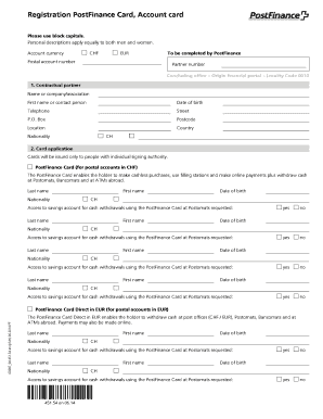 PostFinance Card and Account Card Application