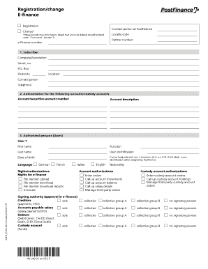 PostFinance E-Finance Registration Form