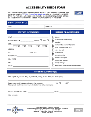 ETFO Accessibility Needs Form