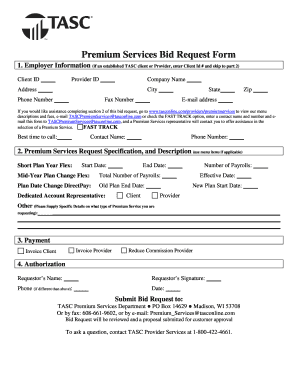 Premium Services Bid Request Form