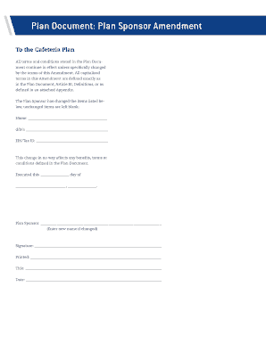 Cafeteria Plan Amendment Form