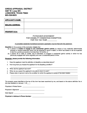 Physician Statement for Disability Homestead Exemption