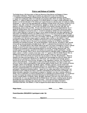Bubble Soccer USA Waiver and Release of Liability