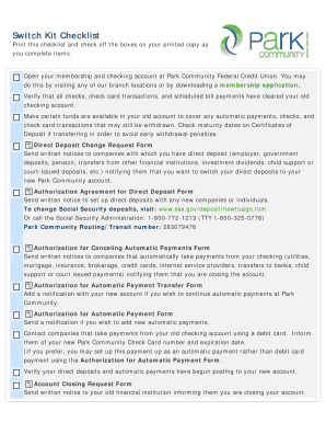 Switch Kit Checklist
