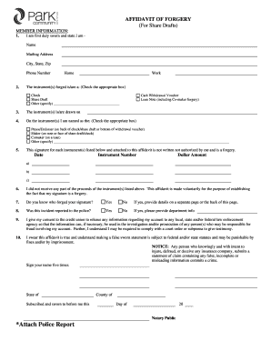 Affidavit of Forgery for Share Drafts