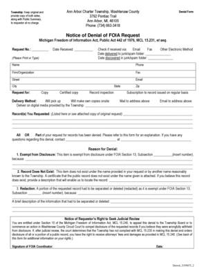Notice of Denial of FOIA Request