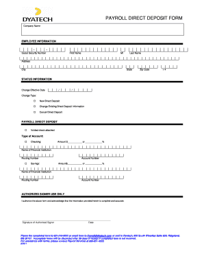 Payroll Direct Deposit Form