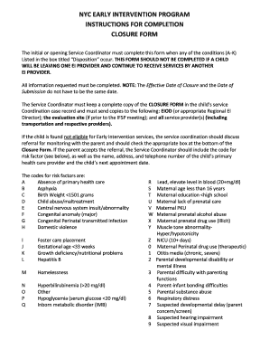 New York Early Intervention Program Closure Form