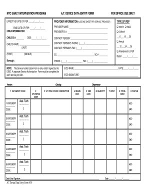 NYC Early Intervention AT Device Data Entry Form