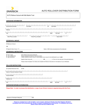 Auto Rollover Distribution Form