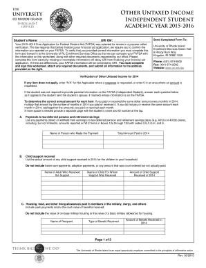 Verification Worksheet for Other Untaxed Income