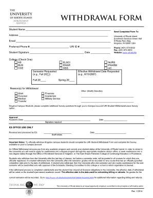 University of Rhode Island Student Withdrawal Form