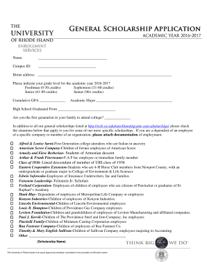 University of Rhode Island General Scholarship Application