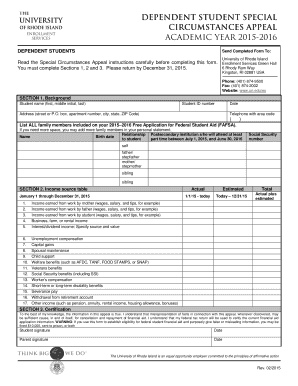 Dependent Student Special Circumstances Appeal Form