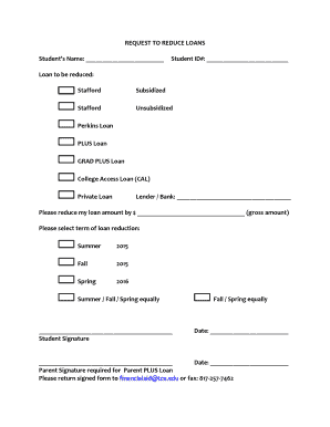 Student Loan Reduction Request Form