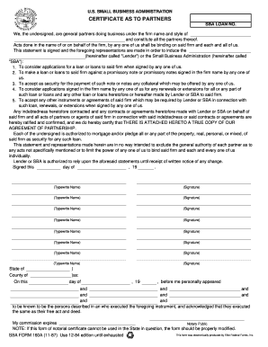 SBA Certificate as to Partners