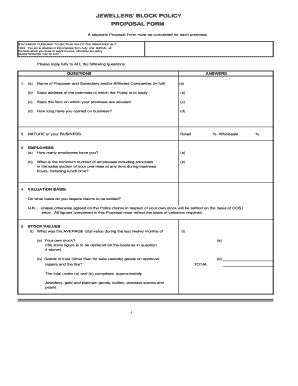 Jewellers' Block Policy Proposal Form