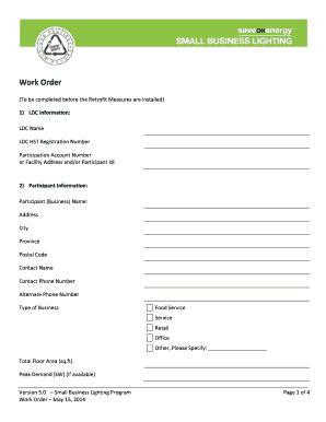 Small Business Lighting Program Work Order
