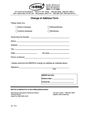 New Mexico Educational Retirement Board Change of Address Form