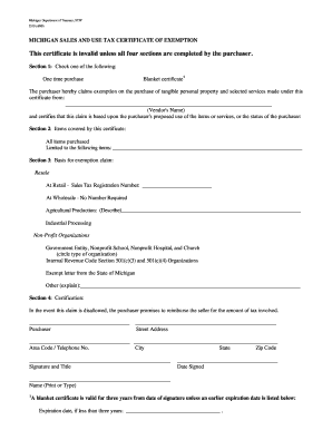 Michigan Sales and Use Tax Certificate of Exemption