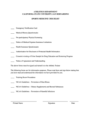 Sports Medicine Checklist