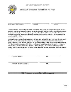 CIF Steroid Prohibition Use Form