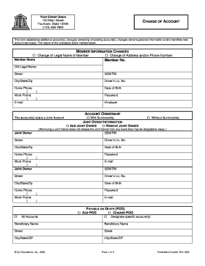 Credit Union Account Change Form