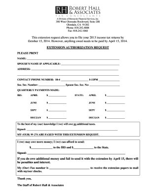 2013 Tax Extension Authorization Request
