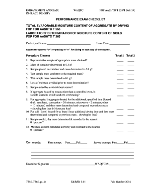 AASHTO T 255/T 265 Performance Exam Checklist