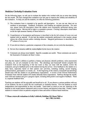 Medicine Clerkship Evaluation Form