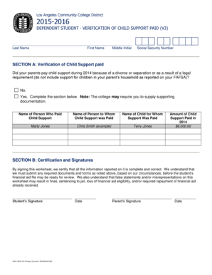 Dependent Student Child Support Verification Form