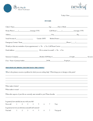 Psychologist Intake Form