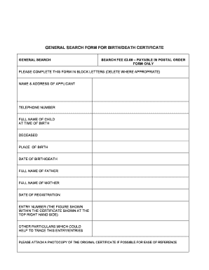 General Search Form for Birth/Death Certificate
