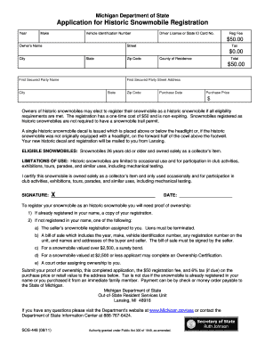 Michigan Historic Snowmobile Registration Application