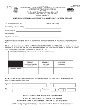 Michigan Amended Reimbursing Employer Quarterly Payroll Report