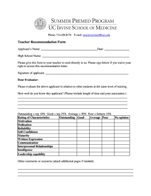 Teacher Recommendation Form - University of California - som uci