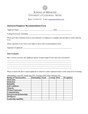 Instructor Employer Recommendation Form