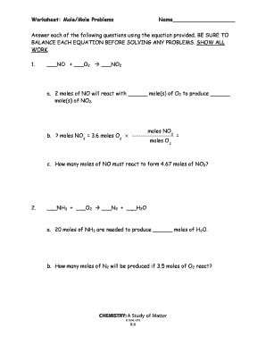 Chemistry Mole Problem Worksheet