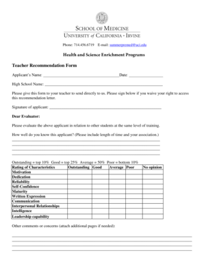 Teacher Recommendation Form