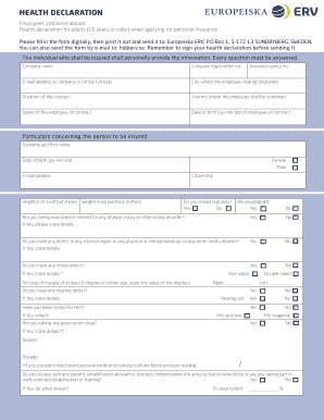 Health Declaration Form for Personal Insurance