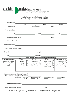 Intake Request Form for Therapy Services
