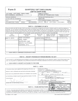 Florida Quarterly Gift Disclosure Form