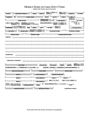 Mobile Home in Park Input Form