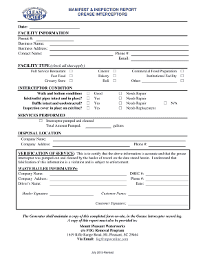 Grease Interceptor Inspection Report