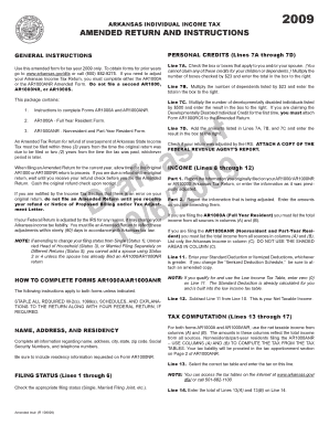 Arkansas Individual Income Tax 2009 Amended Return