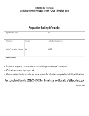 Idaho ACH Credit Form for Electronic Funds Transfer